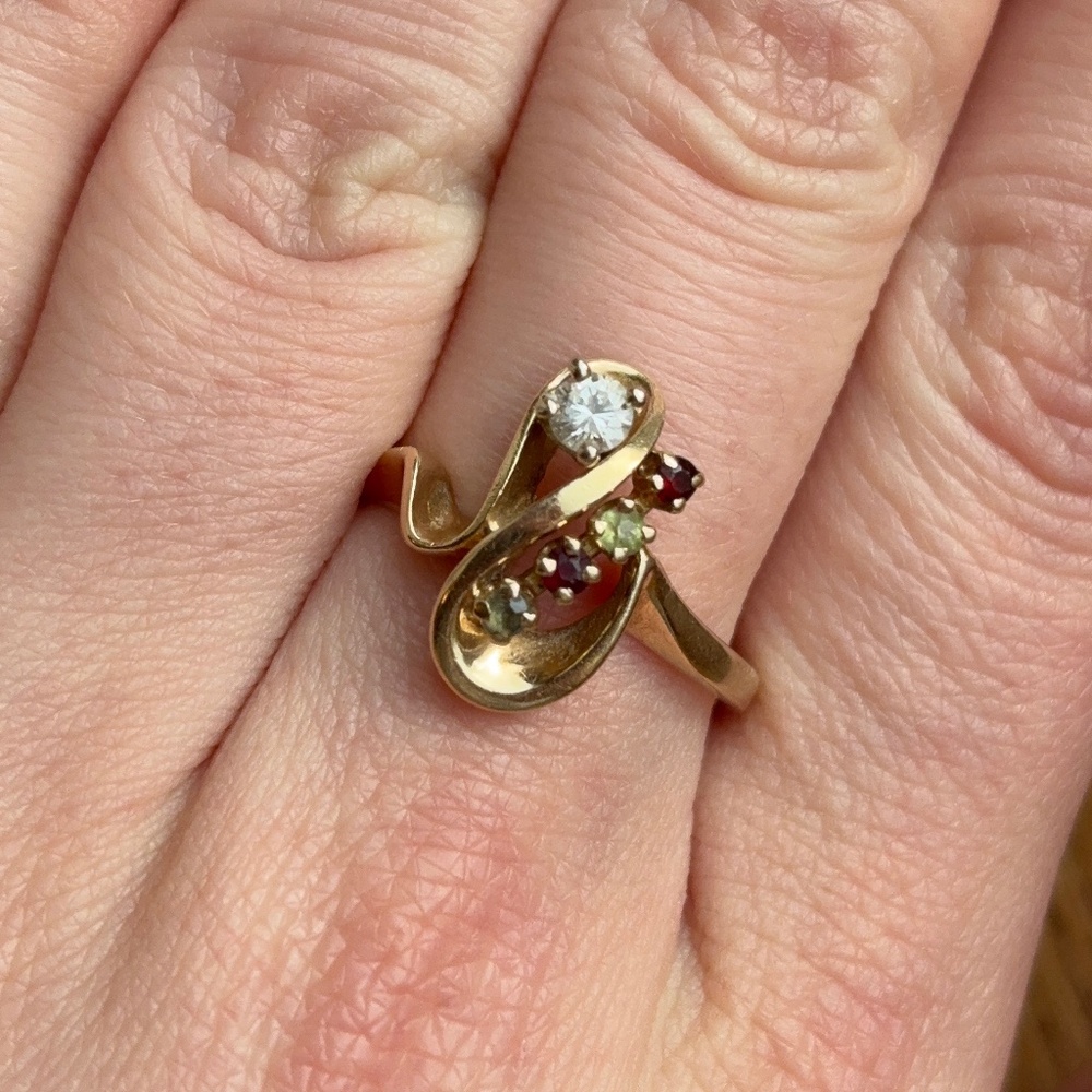14k Yellow Gold Diamond Vintage Estate Cocktail Ring - Picture 2 of 7